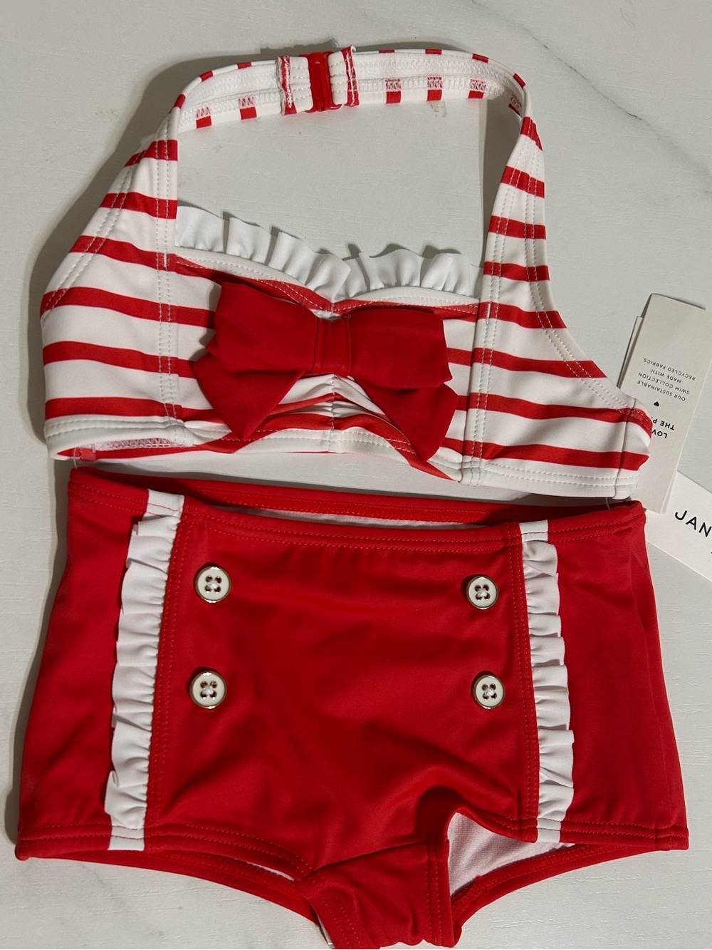 Janie and Jack “cherry stripe” retro two-piece swimsuit 18-24 months